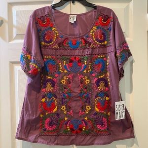 NWT Sister Mary 💜 Embroidered Mexican Top Size L